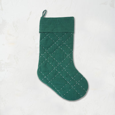 Elliot Jungle Quilted stocking in festive green..